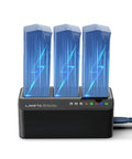 Three blue-lit batteries on DJI Mavic 3 Pro Battery Charger Hub 200W Fast Charging Station For Mavic 3 Pro Enterprise Classic Cine And Thermal Drones Charge All Three Batteries At Once No Wait With Discharge Storage charging hub.
