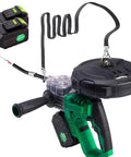 Rugged Lithium Battery Cable Stringing Machine With Automatic Wire Puller And Secure Enclosed Lead Tray Four Wheel Mobile Rig for communication pipe runs, showing cordless design.