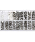 Super Slick Micro Screw Kit For Eyeglasses And Watches With Tiny Precision Drivers And Portable Keychain Clip To Quick Fix Your Daily Carry Gear On The Fly contains assorted tiny screws in clear organizer.