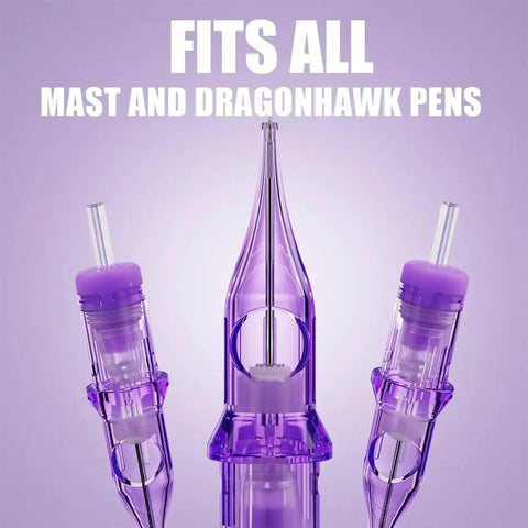 Pro2 Tattoo Needle Cartridges With Textured Pin Tech For Slick Ink Flow Control 20 Pack Round Liner Membrane Disposable Cartridges Model 1203RL X Compatible With All Cartridge Grips, purple