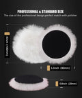 Close-up of Dope 7 Piece Six Inch Wool Polishing Pad Kit with detailed measurements in professional design.