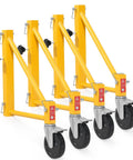 Rolls Like Butter 4 Pack Baker Style Scaffold Outriggers with Heavy Duty Swivel Casters, yellow structure with sturdy wheels.