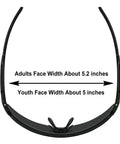 Polarized Sports Sunglasses for Cycling and MTB Riding with UV400 Protection, measurement guide for adult and youth face width