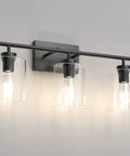Three Light Black Vanity Light Fixture Over Mirror With Clear Glass Shades Industrial Wall Light For Bathroom Upgrade
