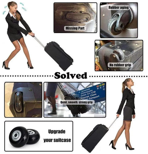 Various issues with suitcase wheels solved by 50mm Luggage Replacement Wheels Set Of 4 For Suitcases, Silent PU Swivel Caster Wheels.