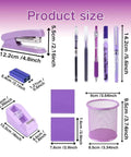 Purple 18 Piece Desk Essentials Set With 10 Pens Scissors Stapler And Staples Tape Dispenser Pen Holder 2 Sticky Notepads Assorted Push Pins
