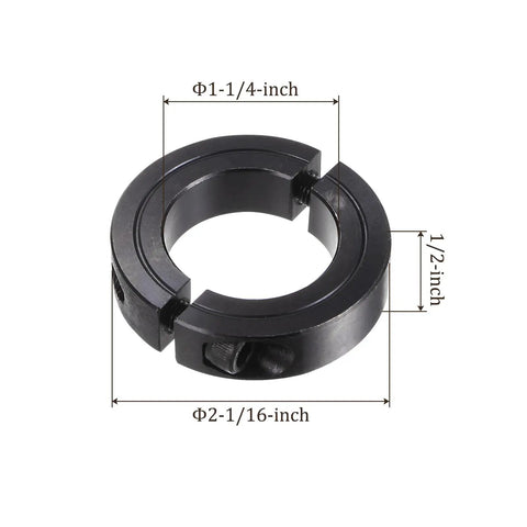 Double Split Shaft Collar, One And A Quarter Inch Rod, Two And One Sixteenth Inch OD, One Half Inch Width, Clamping Style With Set Screw