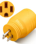 Straight Up Heavy Duty 50 To 110 Volt Rv Adapter Converts Nema 5-15P Household Outlet To 14-50R Camper Socket in yellow
