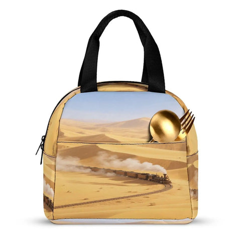 Golden Sand Desert Insulated Lunch Tote With Aluminum Lining On The Go Lunch Box For Work Travel Beach Camping Durable Polyester Bag