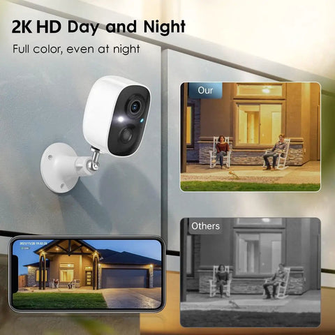 Wireless Outdoor Security Camera With 2K Full Color Night Vision, Battery Powered, 2 Way Talk, Indoor And Outdoor Surveillance, AI Motion Detection, Spotlights And Siren, IP65 Weatherproof, Easy WiFi Setup