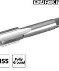 "Close-up of Pro Grade Right Hand Tap One And Five Sixteenths Inch 12 Threads Per Inch UN Machine Tap in HSS high speed steel."