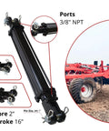 Double Acting Hydraulic Cylinder Tie Rod 2500 PSI Agriculture Standard 2 Inch Bore 16 Inch Stroke 1.125 Inch Rod Diameter 3/8 NPT