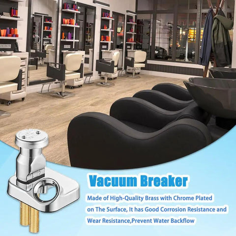 Salon interior with Pro Grade Salon Shampoo Bowl Faucet Vacuum Breaker Kit, chrome finish, at shampoo station.