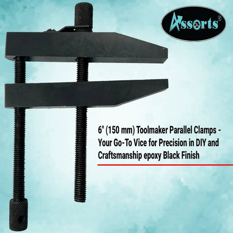 Heavy Duty 6 Inch Toolmaker Parallel Clamp With A Killer Grip And Slick Threaded Handles For Precision Work Holding and secure lock on every shop build, black epoxy finish.