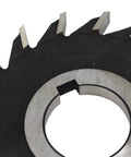 18-tooth HSS face milling cutter, 100 mm diameter, black body with silver cutting teeth (close-up view)
