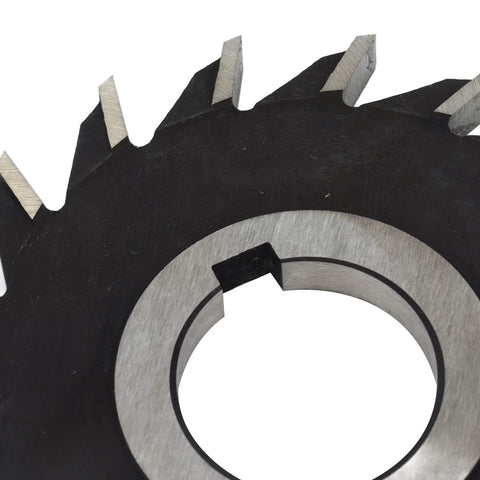 18-tooth HSS face milling cutter, 100 mm diameter, black body with silver cutting teeth (close-up view)