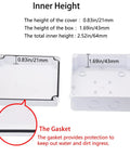 Premium Abs Plastic Junction Box Enclosure 5.9 X 5.9 X 2.8 Inches IP65 Waterproof Project Box with internal height measurements.