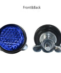 Deep Blue Reflector Motorcycle License Plate Bolts And Nuts Set front and back view, 25mm diameter, for versatile automotive use