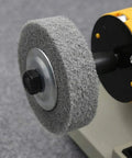 Eight Pack Three Inch Nylon Fiber Buffing Wheels With Three Eighths Inch Arbor for Bench Grinder close-up view