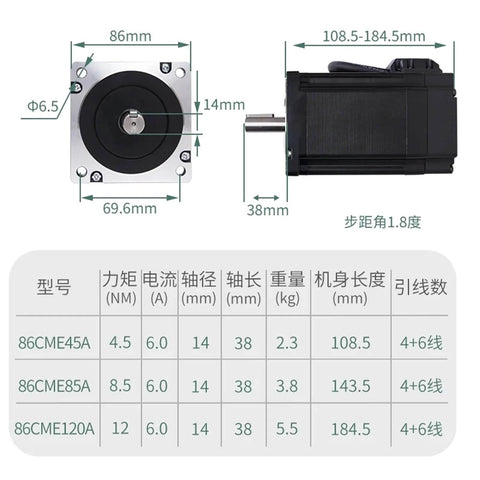 Beefy High Speed Closed Loop Stepper Motor Two Phase Hybrid Servo 12 Nm High Power Motor Diagram and Dimensions