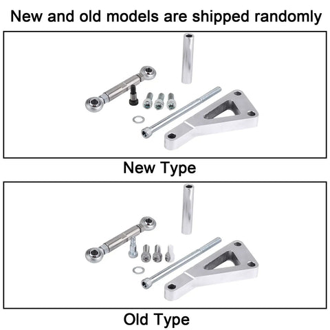 Chevy SBC 350 Polished Aluminum Alternator Bracket Kit with Short Water Pump, showing new and old type components.