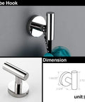 Polished chrome robe hook from Four Piece Bathroom Hardware Set With Towel Bar Hand Towel Holder Toilet Paper Holder And Robe Hook In Polished Chrome Wall Mounted 17.7 Inch Heavy Duty Stainless Steel Rust Resistant Easy Install, showing installation detail and dimension diagram.