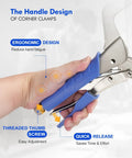Beefy Heavy Duty C Clamp Set 15 Inch Face Clamp With Swivel Pads featuring ergonomic handle and quick release mechanism