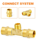Two Pack Brass Male Tee Pipe Fitting T Adapter Three Way NPT Connector One Eighth Inch Brass Tee Fitting for Plumbing Systems