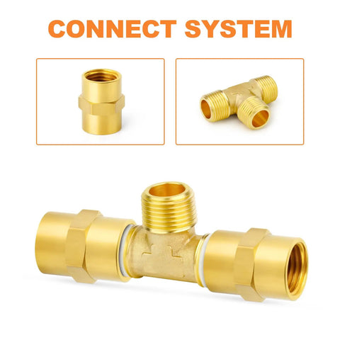 Two Pack Brass Male Tee Pipe Fitting T Adapter Three Way NPT Connector One Eighth Inch Brass Tee Fitting for Plumbing Systems