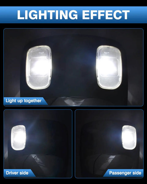 Lighting effect of Dodge Ram Overhead Console Dome Light Replacement LED Interior Roof Map Reading Lamp For 2002 To 2010 Ram 1500 2500 3500 4500 5500 Easy Install Replaces 1DK78BD1AA 1DK78TL2AA