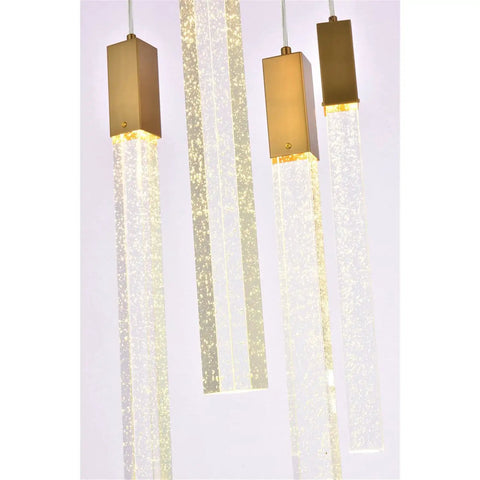 Top Shelf Modern Ceiling Pendant Light Featuring 16 Bright Crystal Accents In Sleek Satin Gold Finish For Killer Indoor Home Decor And Contemporary Room Makeover Vibes, showcasing three crystal bars.
