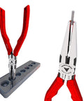 7 Point 5 Inch Stripped Screw Extractor Needle Nose Pliers Made In Japan for Auto Techs and Electricians, red handle.