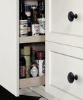 12 Pack Black Aluminum Cabinet Knobs With Screws on white kitchen cabinets, showcasing durable round drawer hardware, sleek flat black finish.