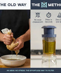 Comparison of old method and BPA-Free Reusable Oil And Butter Filter Press With Plunger And Brush in kitchen