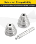 10 Piece Aluminum Bearing Race And Seal Driver Install Set For Auto Axle Seals, showing 9 driver discs and handle shown