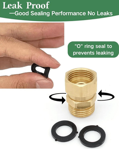 Heavy Duty Brass Garden Hose Swivel Adapter Three Quarter Inch GHT Male To Female Connector With Leak Proof Seal For RVs Garden Car Wash And More Universal Fit For Any Hose System And Quick Connection, brass swivel fitting with O-ring seal