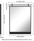 Dope Barn Door Vibe Farmhouse Mirror 28 By 20 Inches In Matte Black Metal Frame with dimensions; rustic black wall decor.