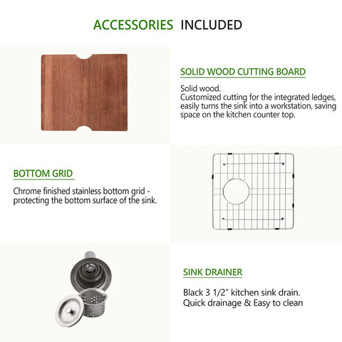 Accessories for Undermount Bar Sink 13x15 Inches 16 Gauge Stainless Steel Deep Basin Nine Inch Depth With Three And A Half Inch Drain