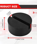 2 Pack Rubber Floor Jack Pad Kit For Universal Car Lifts And Jack Stands Heavy Duty Slotted Frame Rail Pinch Weld Protection Anti Slip Thick Rubber Pads Sized 2.8 Inch Diameter And 1.3 Inch Tall, showing dimensions and slotted design.