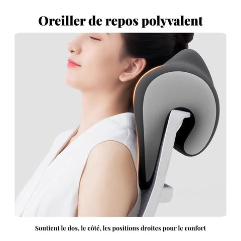 Neck Pillow For Office And Gaming Chair With Secure C Shaped Clamp Headrest Cushion For Neck Support Pressure Relief Desk Nap Pillow Multi Function Comfort For Long Chill Sessions Pink in use.