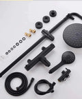 UMJIGF Bathroom Shower System Thermostatic Shower Mixer Set with Adjustable Shower Rail, Wall Mounted components laid out.