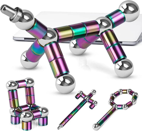 Magnetic Fidget Pen Decompression Toy For Teens And Kids with colorful rings and steel balls in creative shapes.