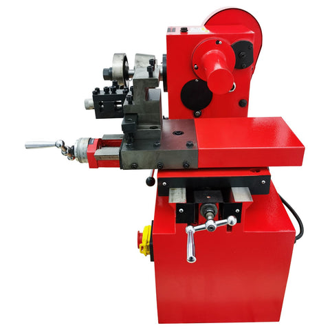 Red brake drum and disc lathe combo unit, 110V 1100W, for 7.1 to 13.7 inches discs, side view, auto shop equipment