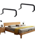 2 Pcs Universal Mattress Slide Stopper And Bed Frame Retainer Bracket Keeps Your Bed Lockdown Tight On Any Frame Stops Nightly Shifting displayed above a wooden bed.