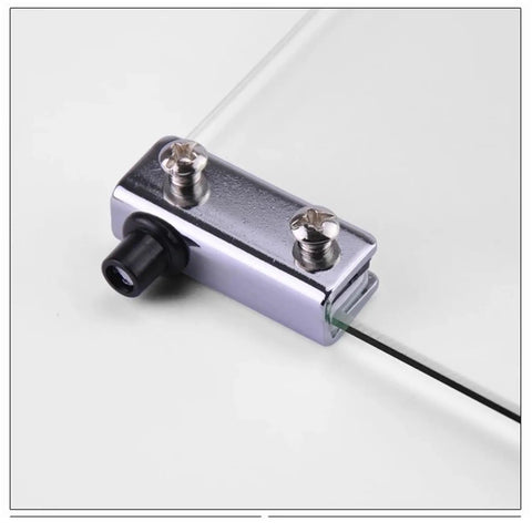 Soft Close Cabinet Door Hardware Kit With Glass Clips, shaft hinges, suction closer, stainless steel detail view
