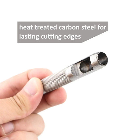 Close-up of 9 Piece Leather Hole Punch Set Hollow Round Punches 3/32 To 25/64 Inch Heavy Duty Carbon Steel for Leather Gasket use