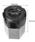 Premium Through Hole Hex Collet Block With Square Shank Chuck Holder For CNC Lathe And Engraving Machines Made From Durable Tool Steel, 50mm diameter.