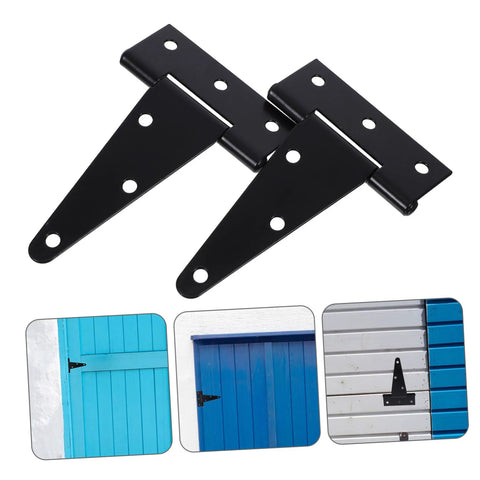OUNONA heavy-duty extended T-shaped hinge pair, black metal for wood gates/fences; includes mounting screws.