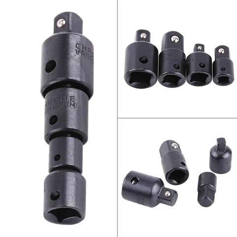 4 Piece Socket Adapter Set in Chrome Steel, heavy duty for half inch to three eighth inch, black oxide finish, versatile mechanics tool kit