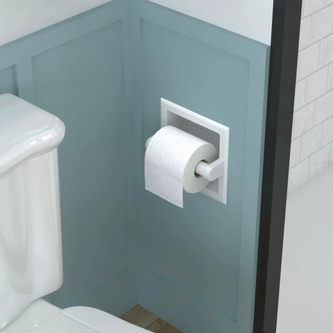 Recessed In Wall Toilet Paper Holder Built To Last Slick Stainless Steel Tissue Roll Dispenser White Finish in bathroom wall